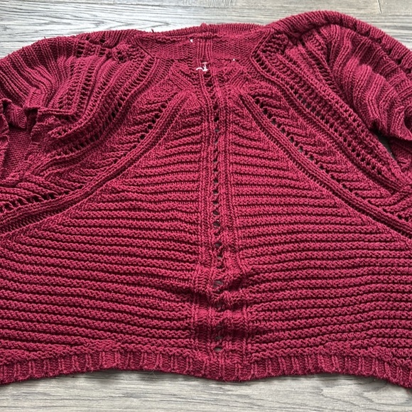 Angel of the North | Anthropologie Burgundy Knit Cardigan with Pockets - Picture 13 of 13